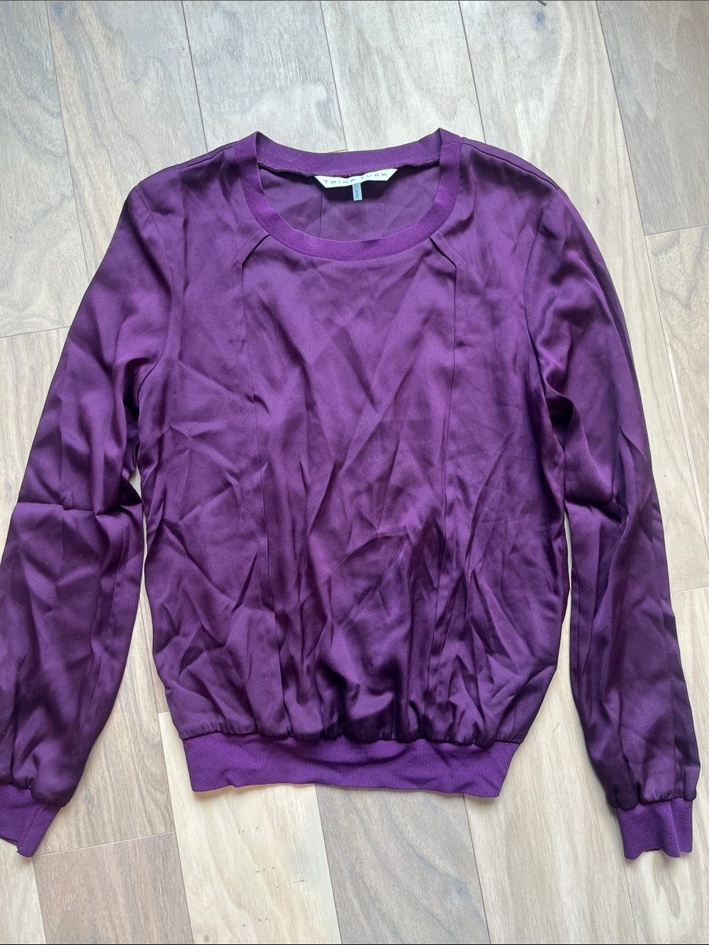 Trina Turk Long Sleeve Purple Silk Blouse Size Petite Dainty Feminine